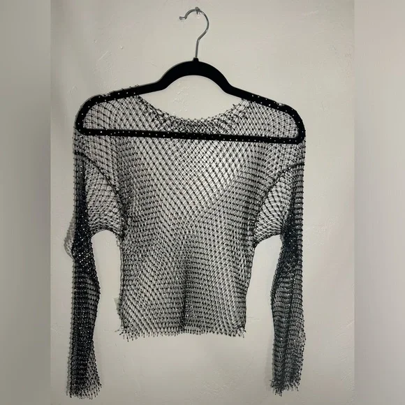 Mesh Crystal Long Sleeve See Through Top - Picture 6 of 7